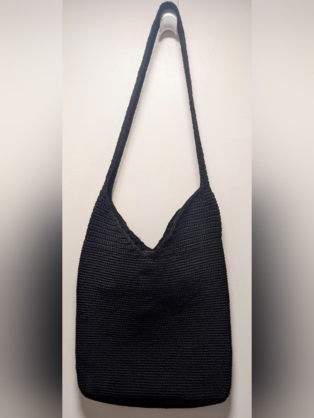 Vintage The Sak Sustainable Black Crochet Tight Weave Hobo Style, Zipper, Lined